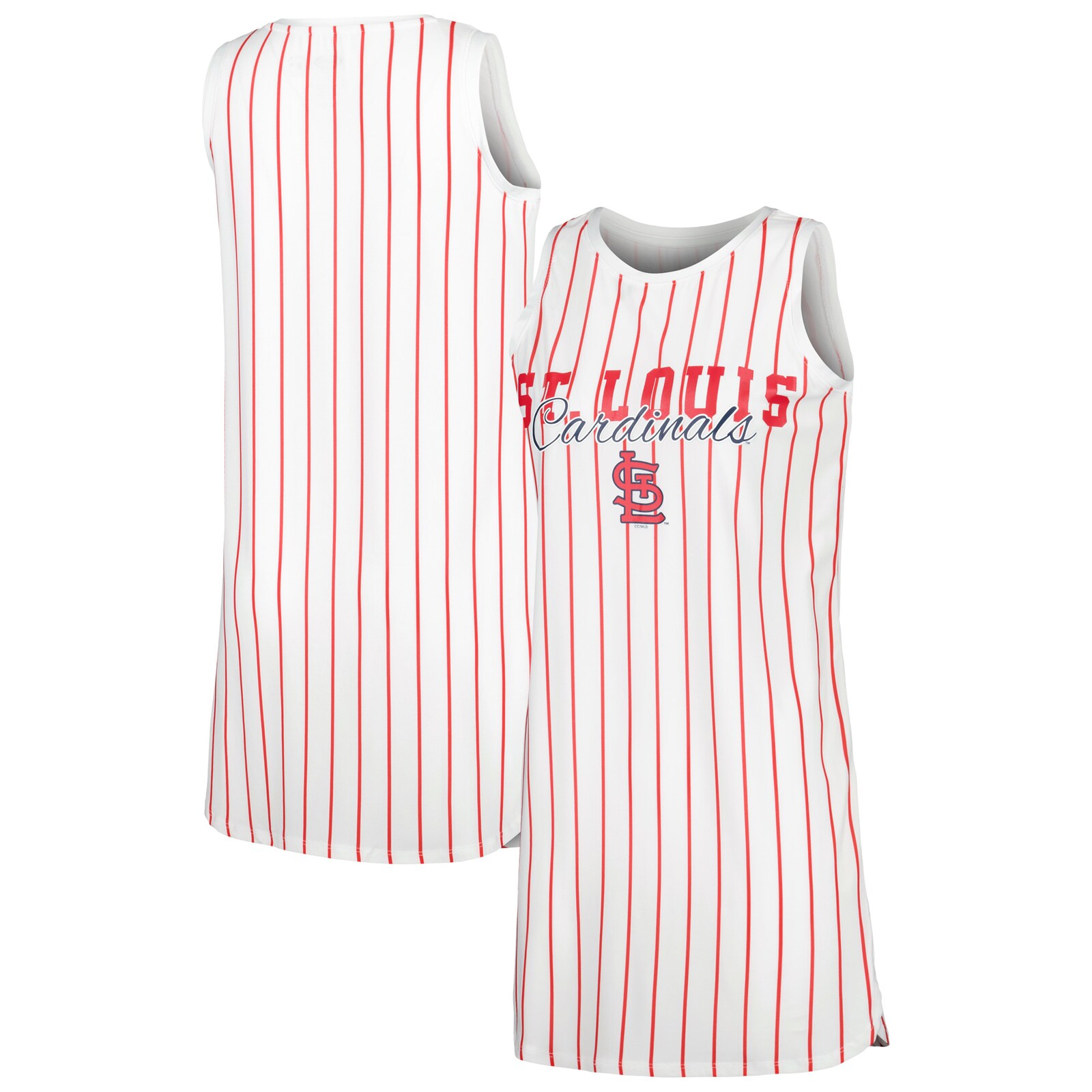 여성용 St. Louis Cardinals Concepts Sport 화이트 Reel 핀스트라이프 니트 슬리브리스 나이트셔츠 상세 이미지 2