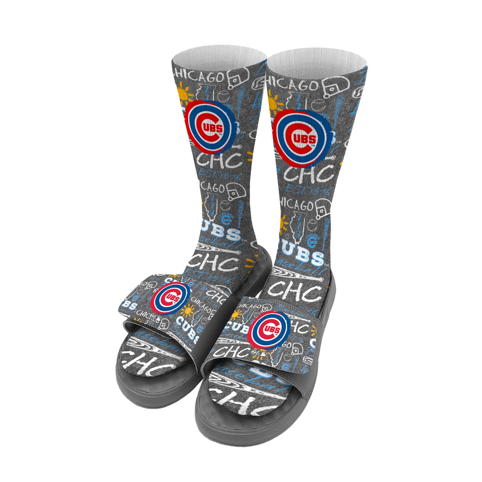 아동용 Chicago Cubs 초크 양말 & 슬라이드 샌들 세트 상세 이미지 2