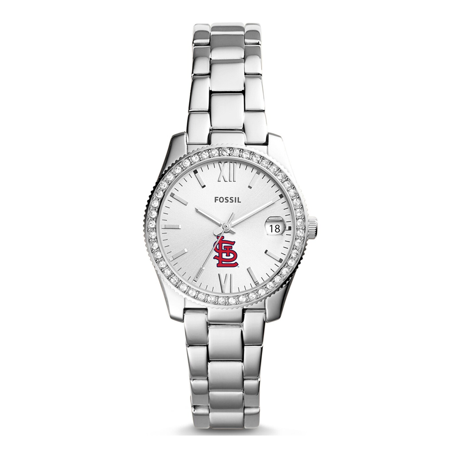 여성용 St. Louis Cardinals Fossil 실버 Scarlette 스테인리스 스틸 시계