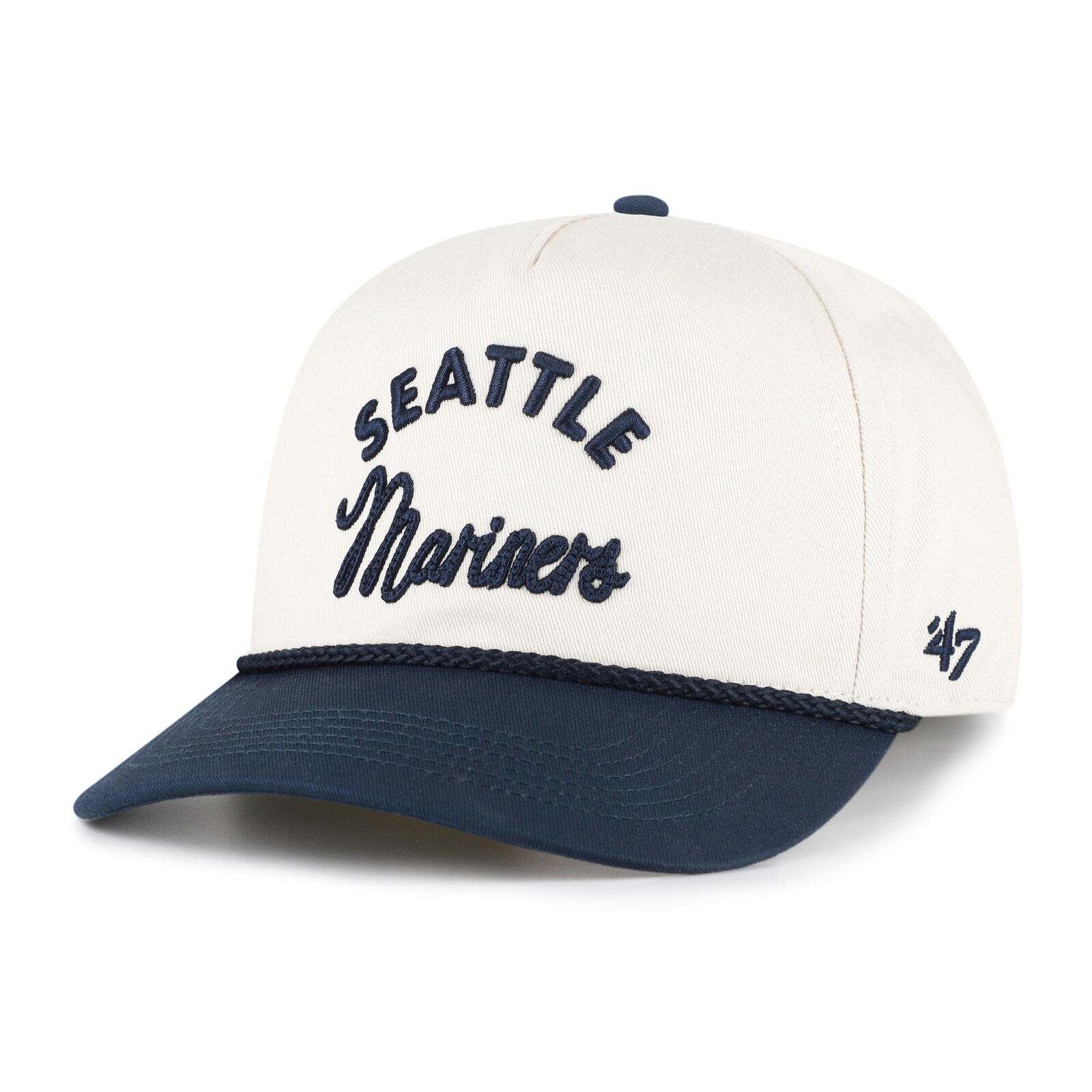 남녀공용 Seattle Mariners 내추럴/네이비 로프 스크립트 히치 조절식 모자