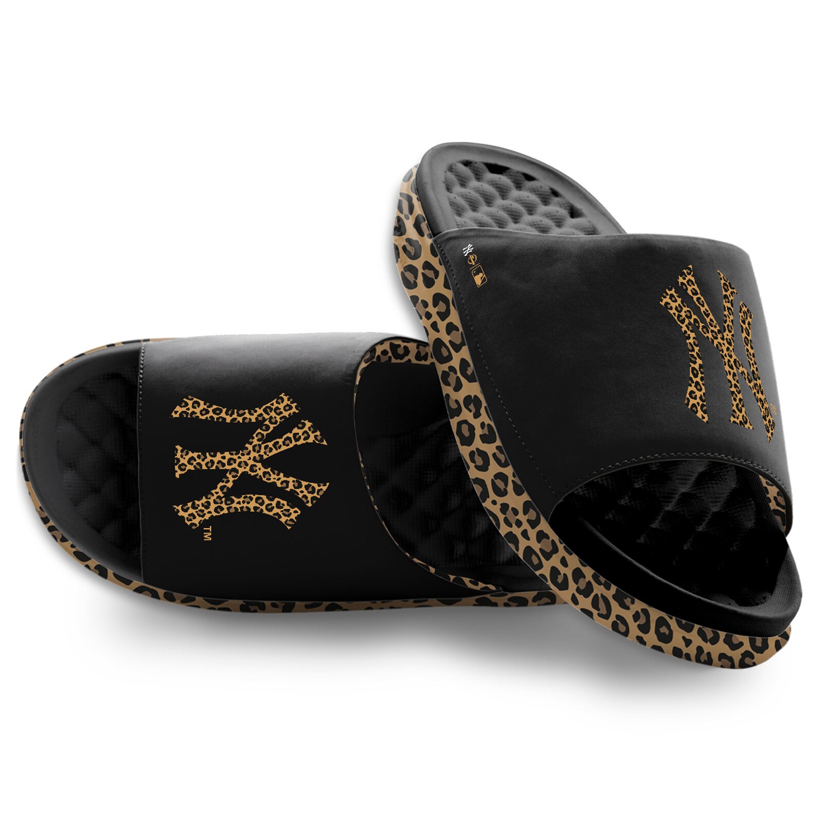 여성용 New York Yankees ISlide 블랙 치타 딥 모티브 슬라이드 샌들