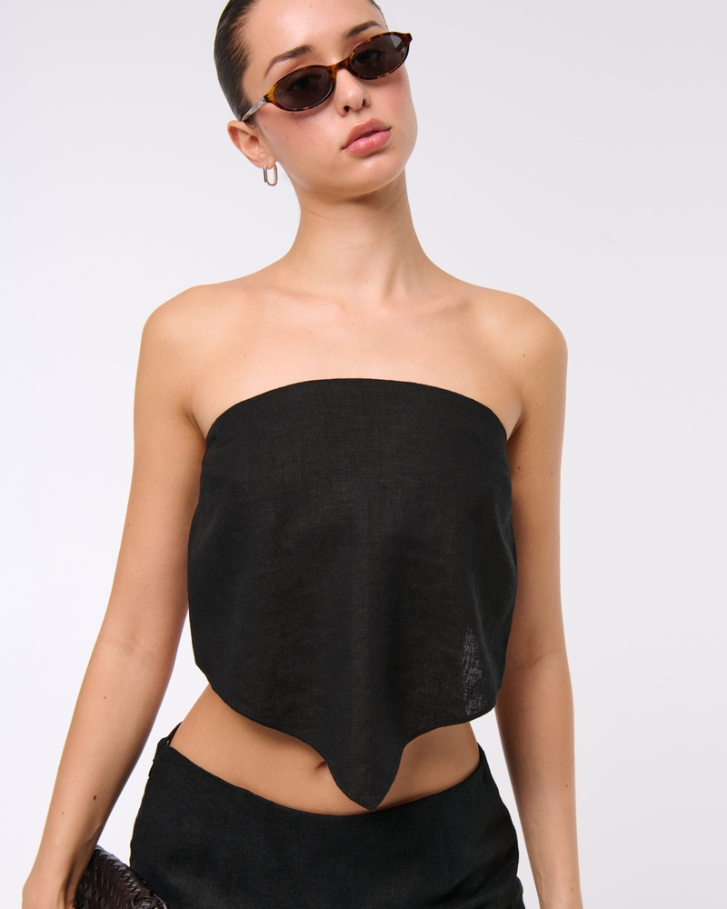 Linen-Blend Strapless Scarf Top 상세 이미지 5