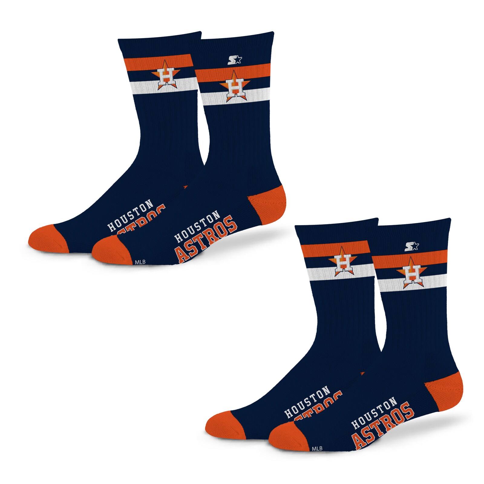 남녀공용 Houston Astros Starter 팀 컬러 2-스트라이프 2팩 크루 양말 세트