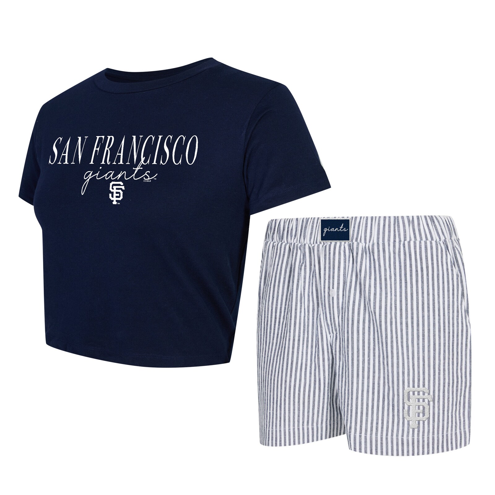 여성용 San Francisco Giants Concepts Sport 네이비/화이트 Copeland 크롭트 티셔츠 & 쇼츠 세트 상세 이미지 2