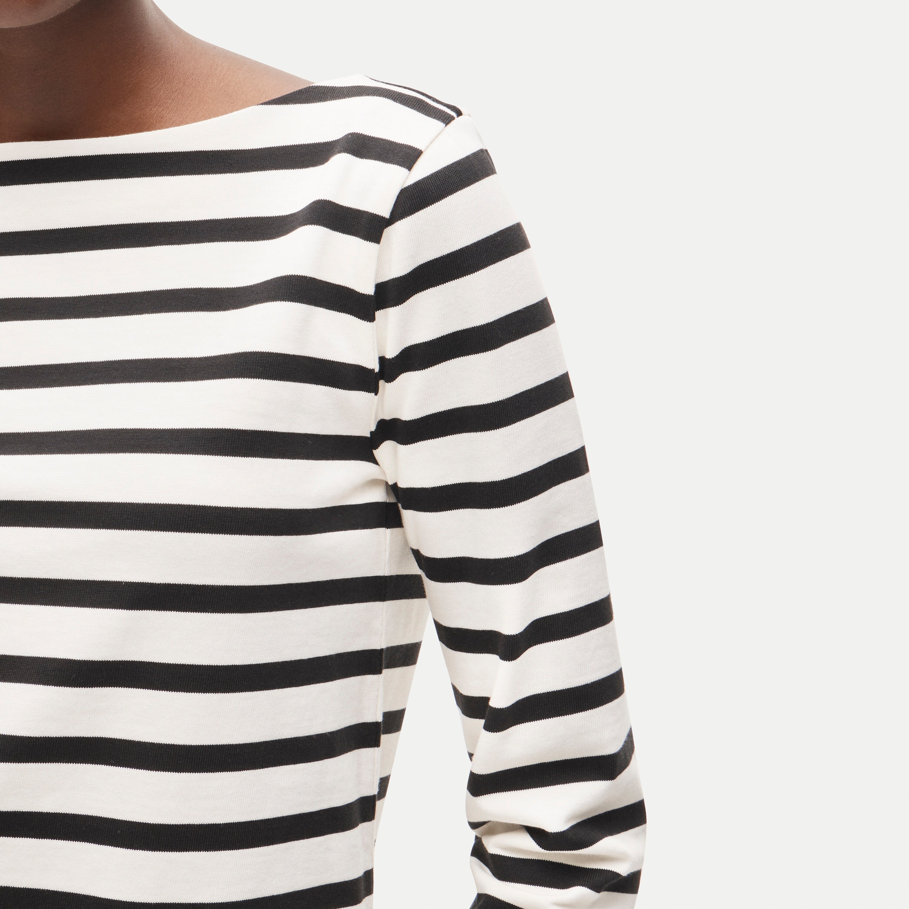 Boatneck T-shirt in striped heavyweight cotton 상세 이미지 4