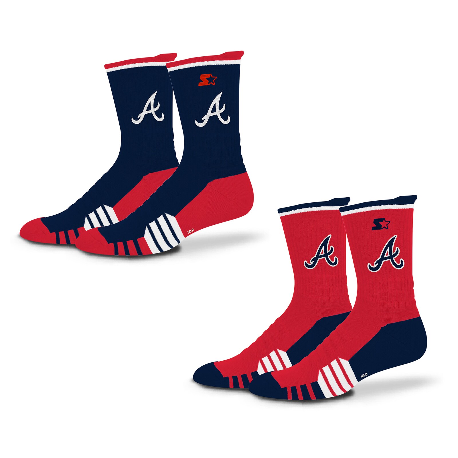 남녀공용 Atlanta Braves Starter 네이비/레드 브레이크어웨이 크루 양말 2팩