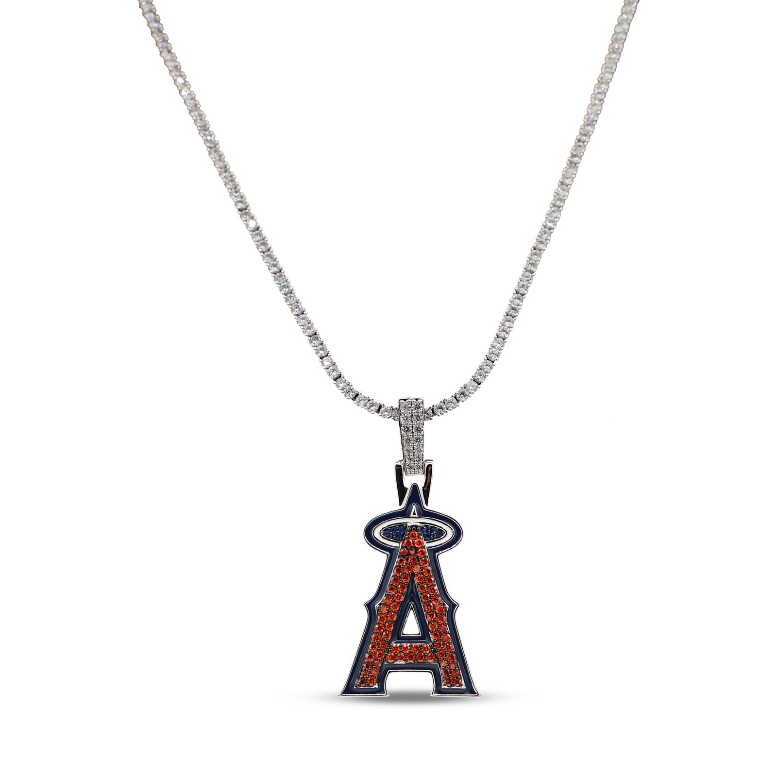 Los Angeles Angels GLD 14K 화이트 골드 로고 펜던트 & 20인치 테니스 체인 상세 이미지 2