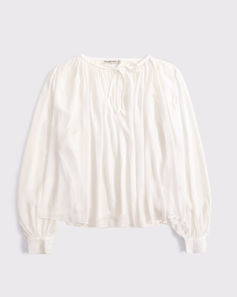 Long-Sleeve Tie-Front Blouse 상세 이미지 3