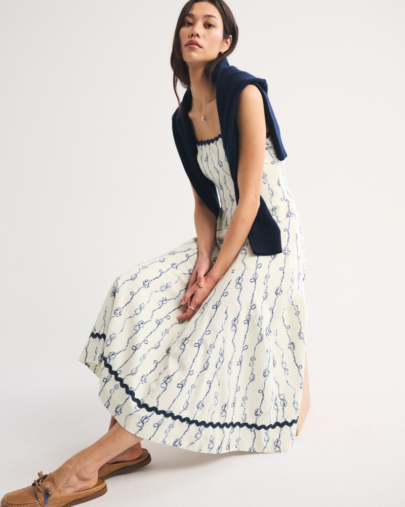The A&F Mila Ric-Rac Linen-Blend Midi Dress 상세 이미지 5