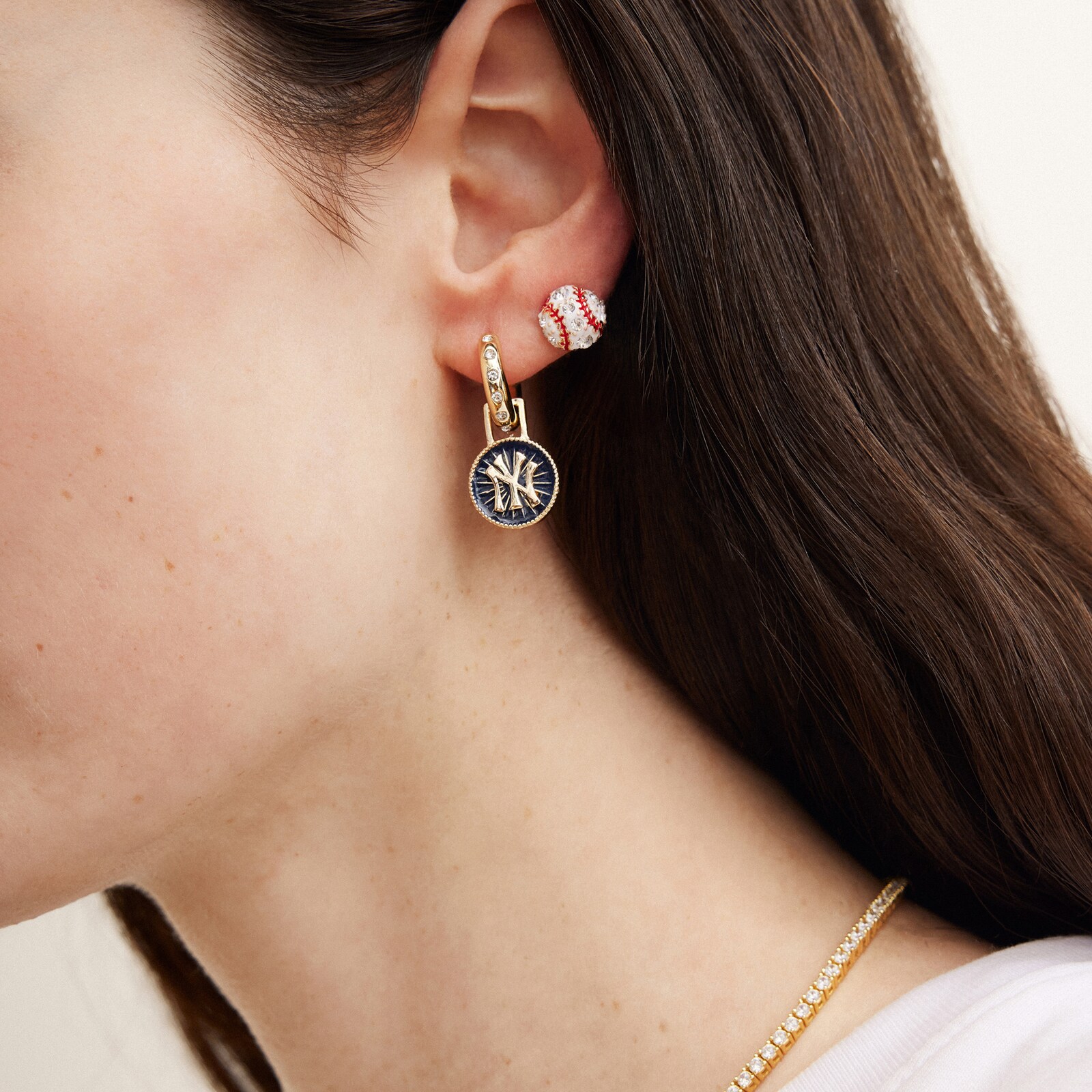 New York Yankees BaubleBar 후프 귀걸이 세트 상세 이미지 4
