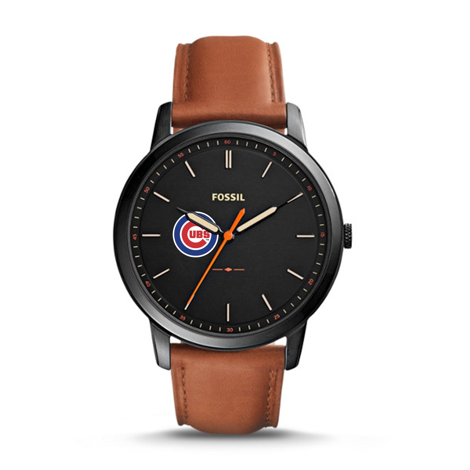 남성용 Chicago Cubs Fossil 브라운 미니멀리스트 가죽 시계