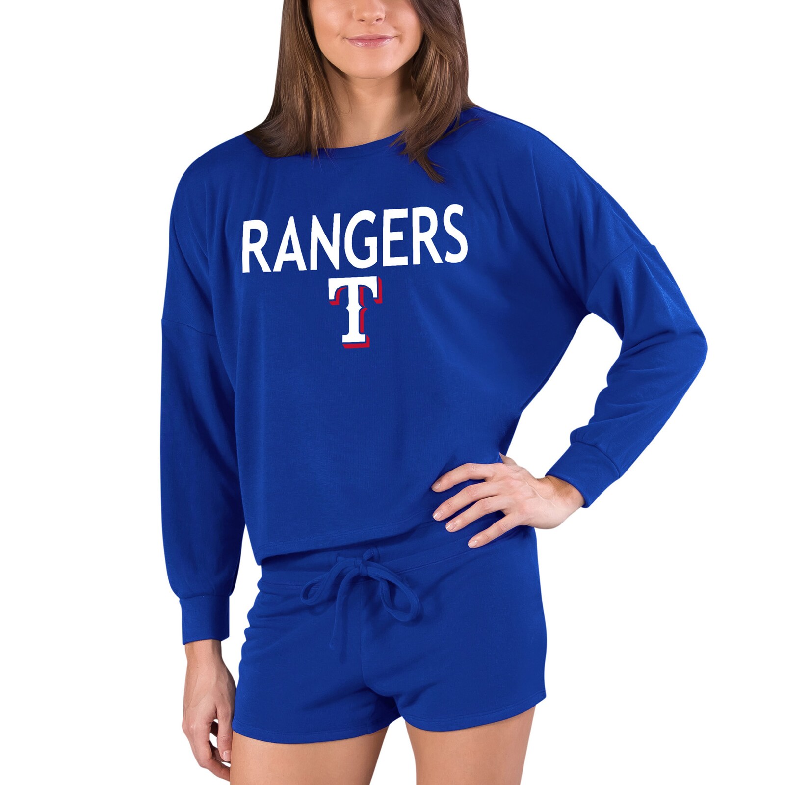 여성용 Texas Rangers Concepts Sport 로열 Gather 긴소매 상의 & 반바지 세트