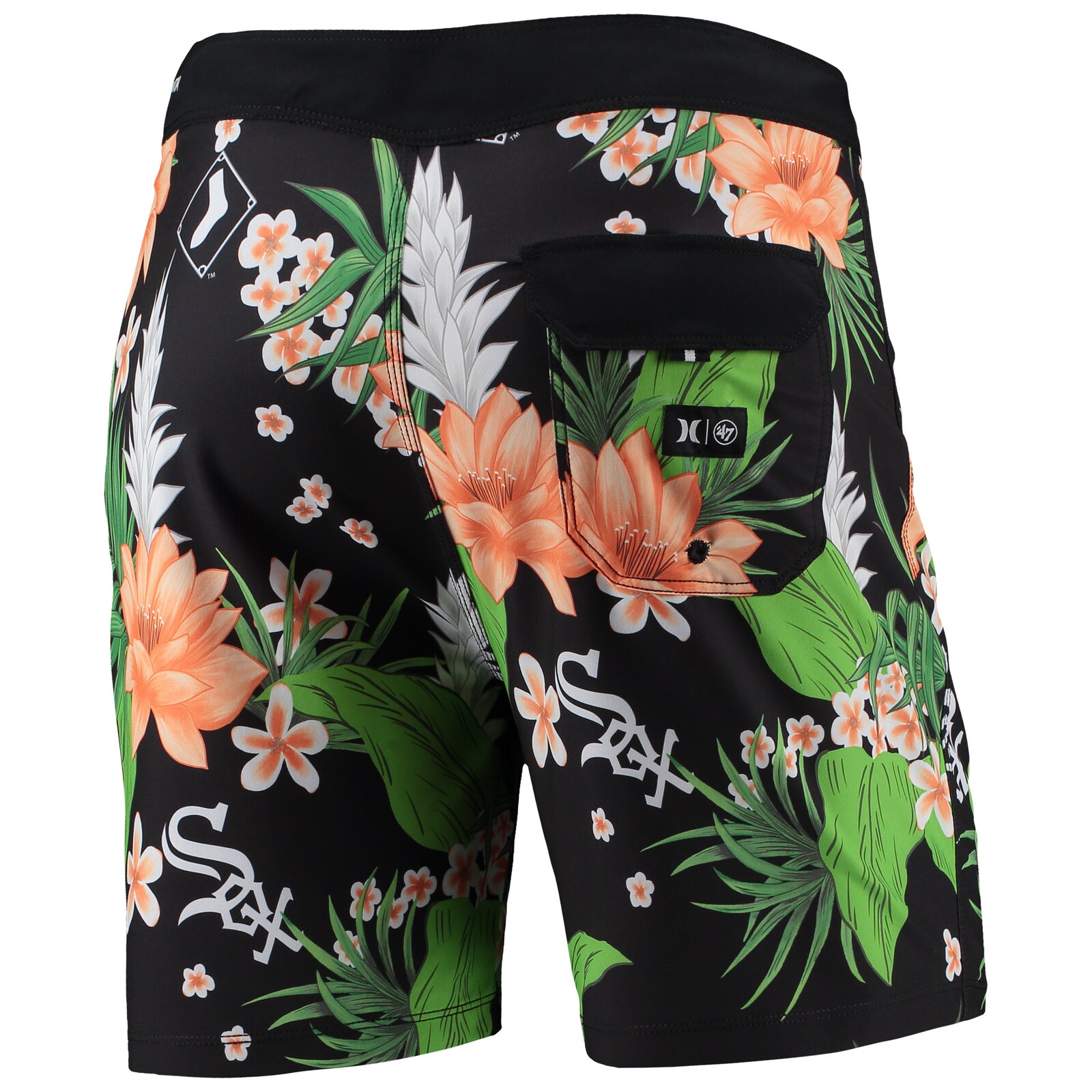 남성용 Hurley x '47 블랙 Chicago White Sox Phantom Tailgate 수영 반바지 상세 이미지 4