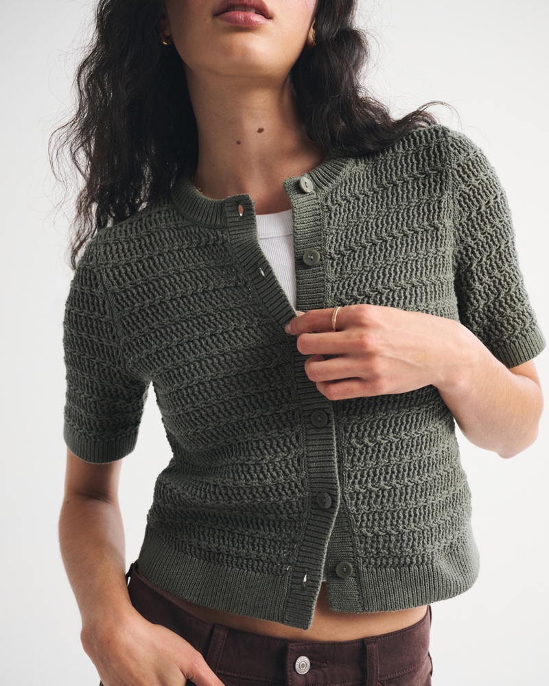 Textural Short-Sleeve Crew Cardigan 상세 이미지 3