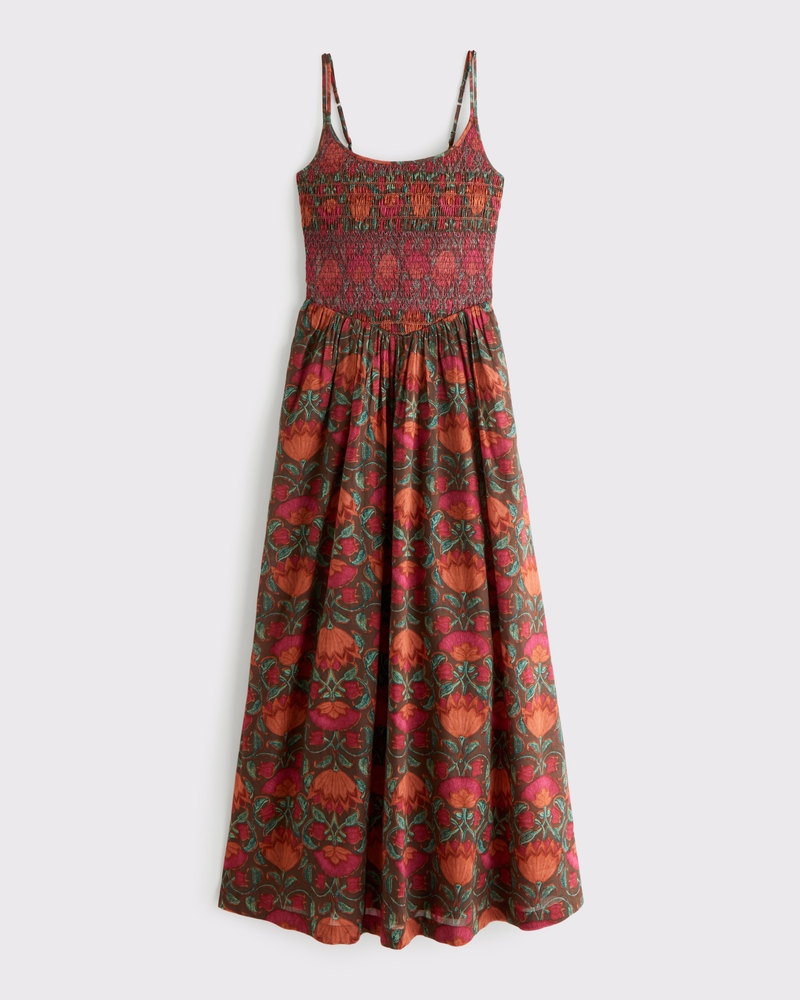 100% Cotton A&F Sydney Smocked Dipped-Waist Maxi Dress 상세 이미지 5