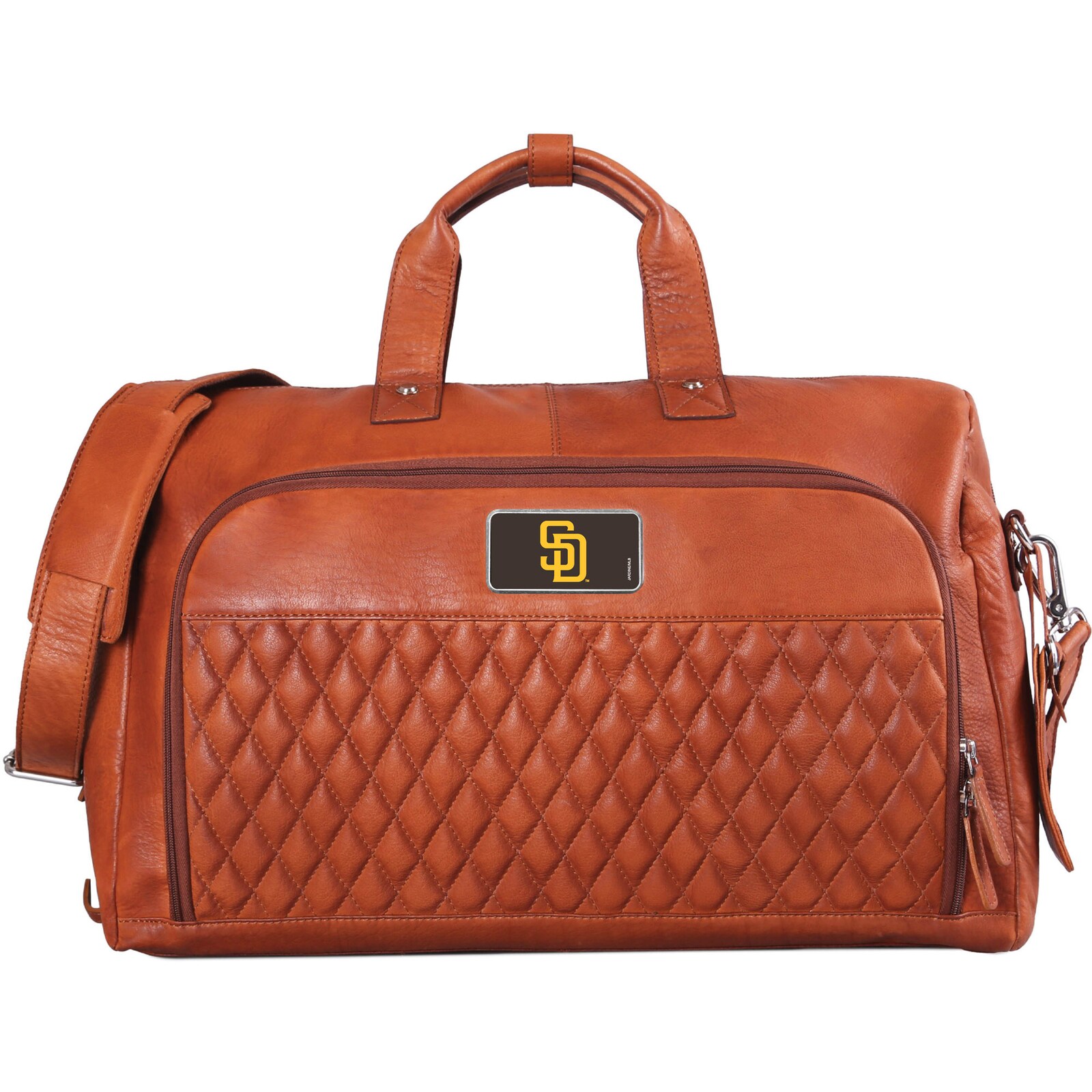 San Diego Padres 탄 컬러 로고 플레이트 Bell Canyon Zurich 가죽 더플백