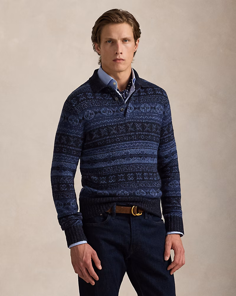 Fair Isle 울 리넨 폴로 스웨터