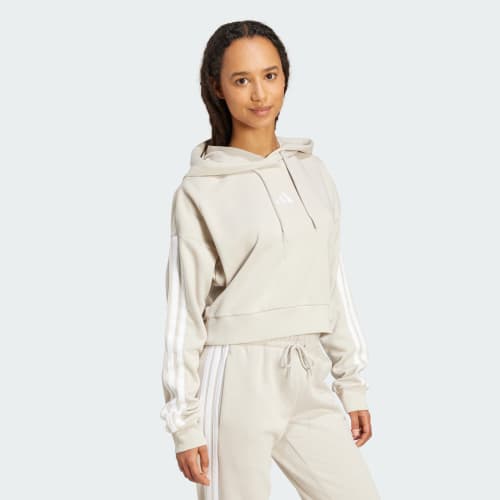 Essentials 3-Stripes French Terry Crop Hoodie 상세 이미지 3