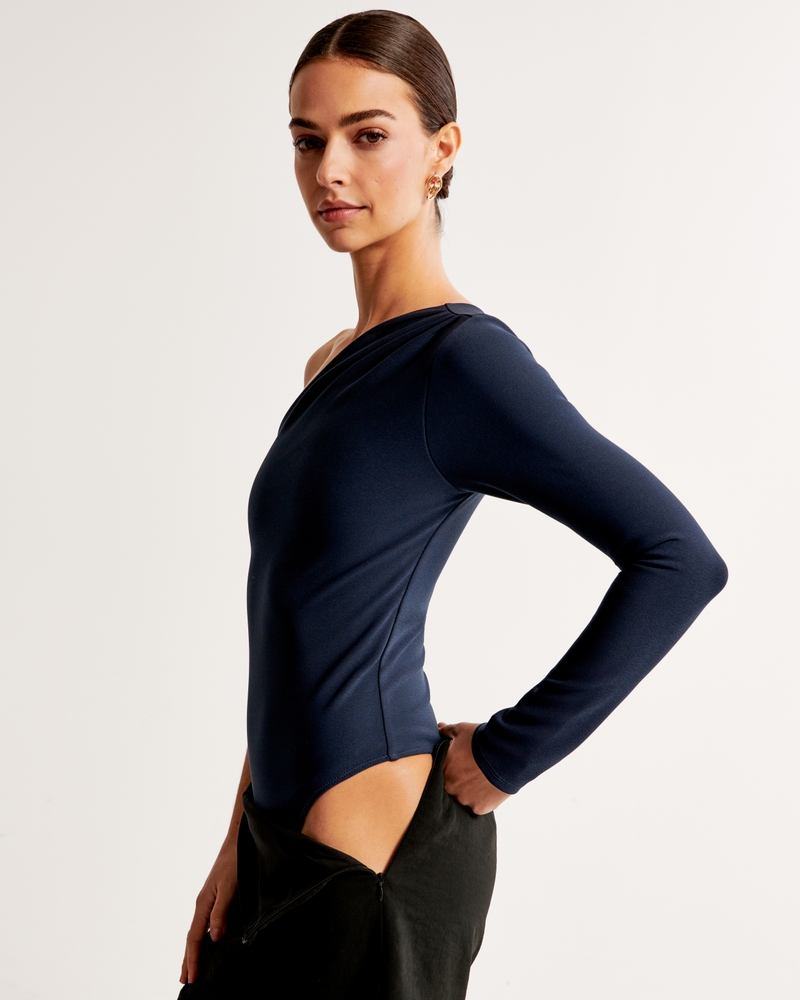 Long-Sleeve Crepe Asymmetrical One-Shoulder Bodysuit 상세 이미지 4