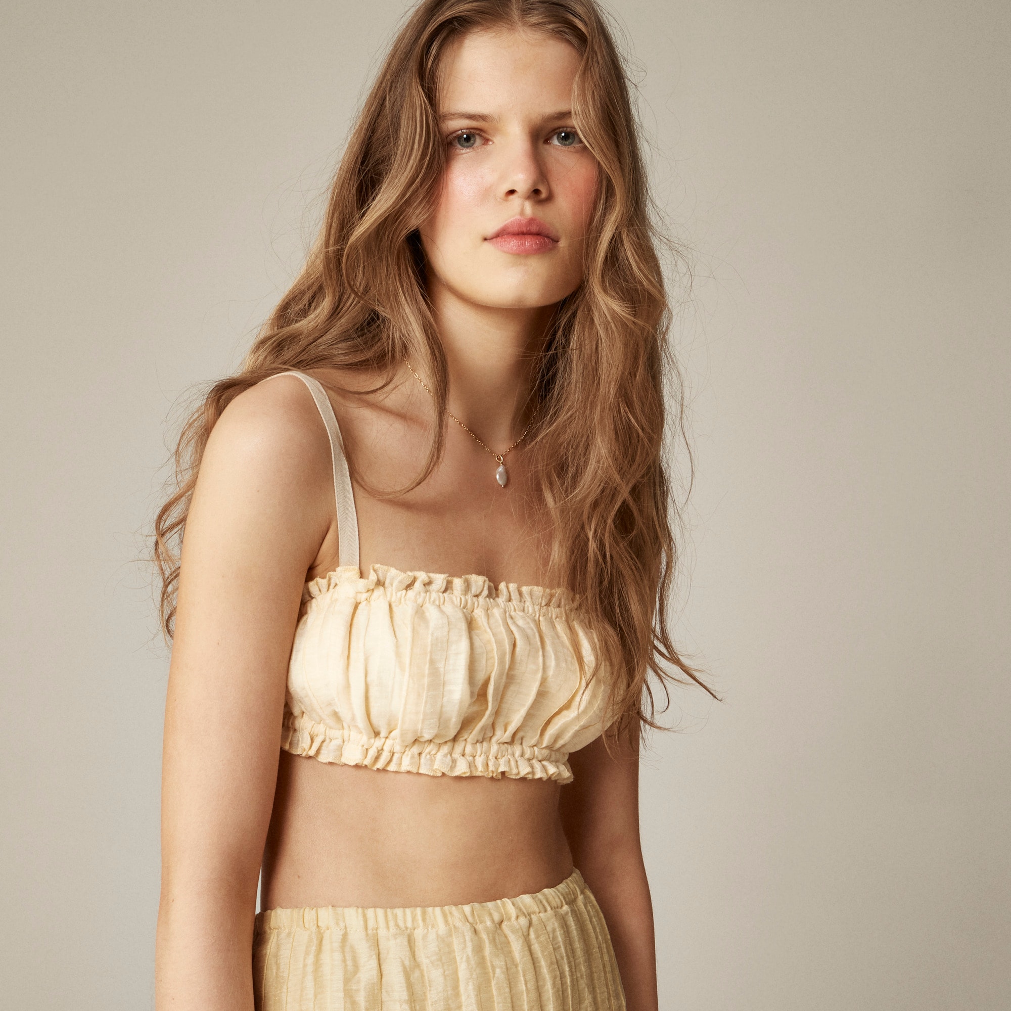 Gathered linen-blend bra top 상세 이미지 3