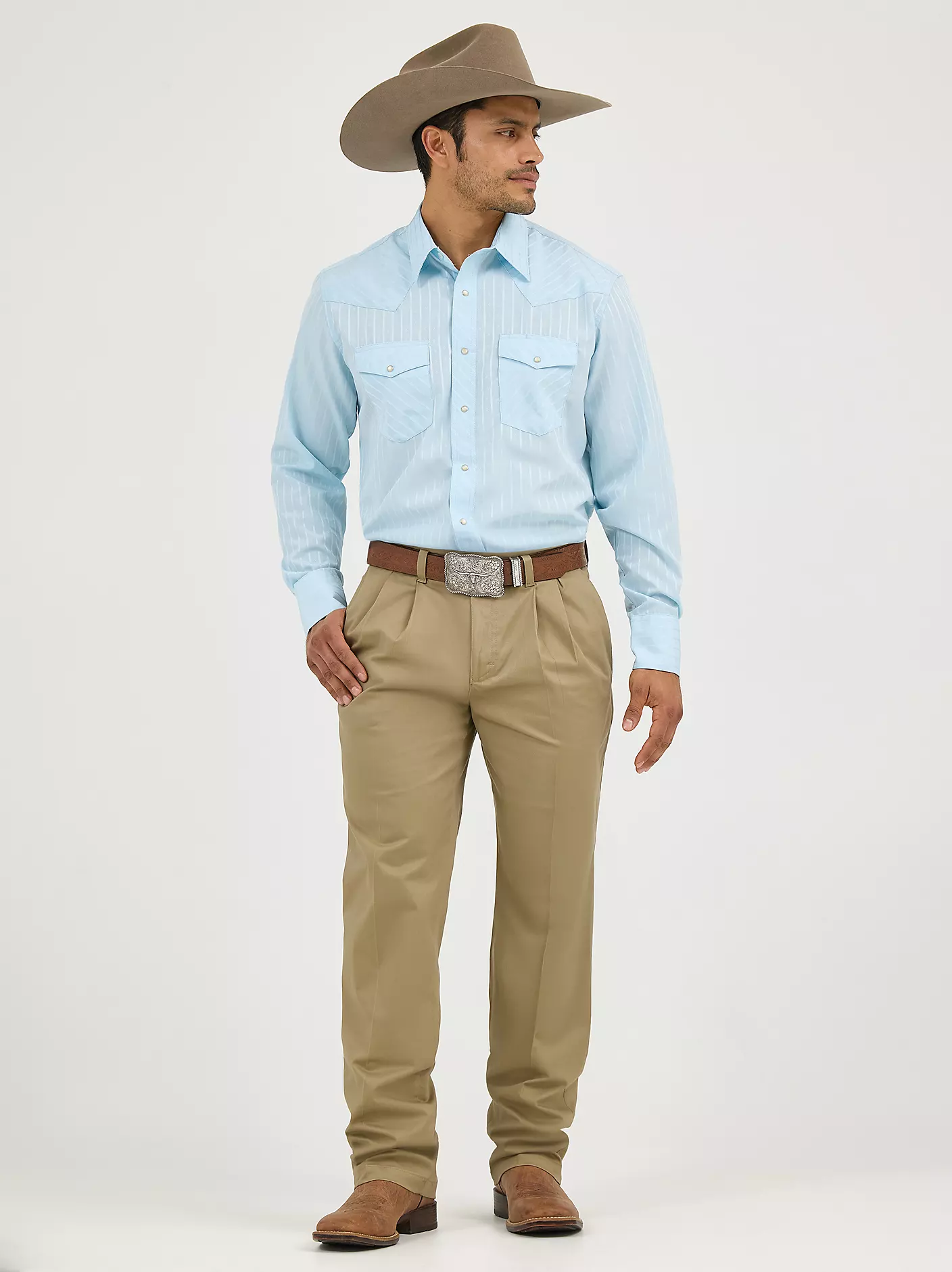 남성 Wrangler Casuals® 플리티드 앞면 루즈핏 팬츠, 카키 상세 이미지 6