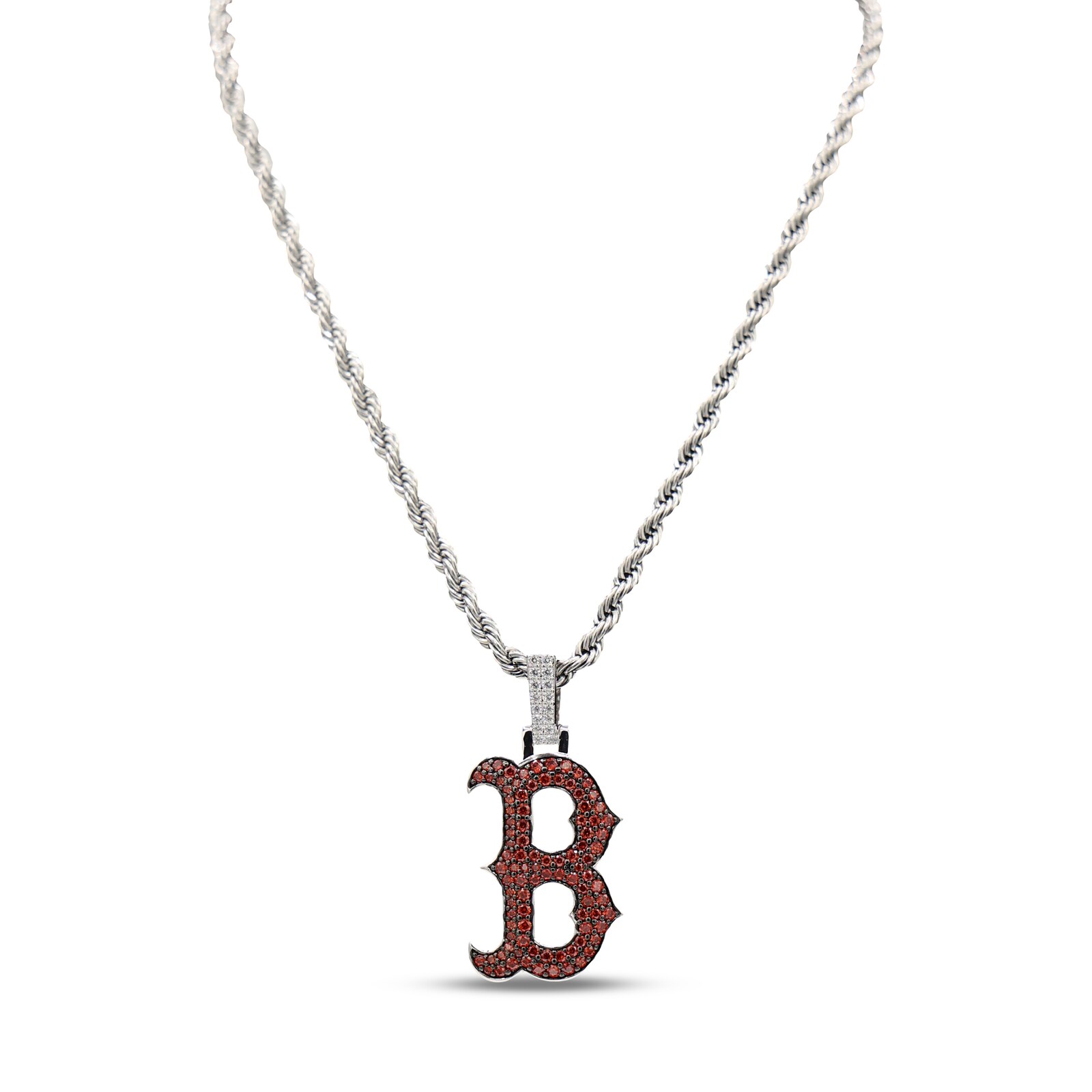 Boston Red Sox GLD 14K 화이트 골드 로고 펜던트 & 20인치 로프 체인 상세 이미지 2