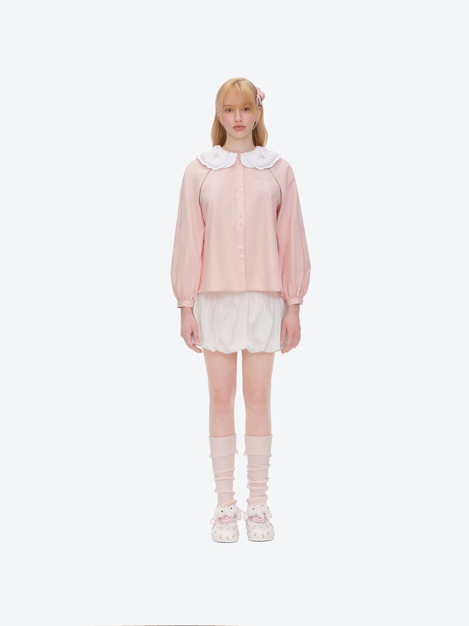 Nighty Night Bear 더블 칼라 셔츠 핑크 상세 이미지 2