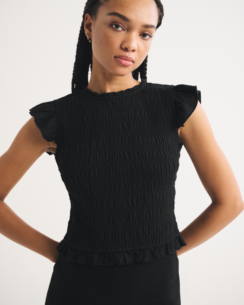 Tie-Back Smocked Linen-Blend Top 상세 이미지 5