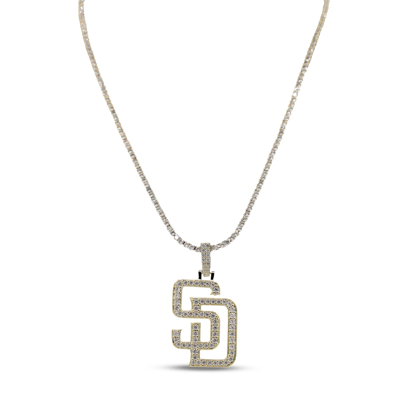 San Diego Padres GLD 18K 옐로 골드 로고 펜던트 & 20" 테니스 체인 상세 이미지 2