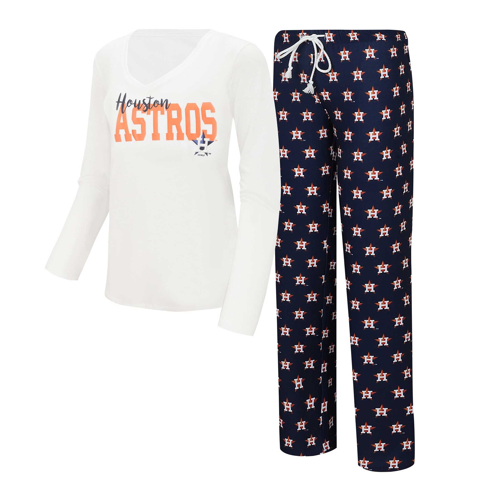 여성용 Houston Astros Concepts Sport 화이트/네이비 긴소매 브이넥 상의 & Gauge 팬츠 슬립 세트 상세 이미지 2