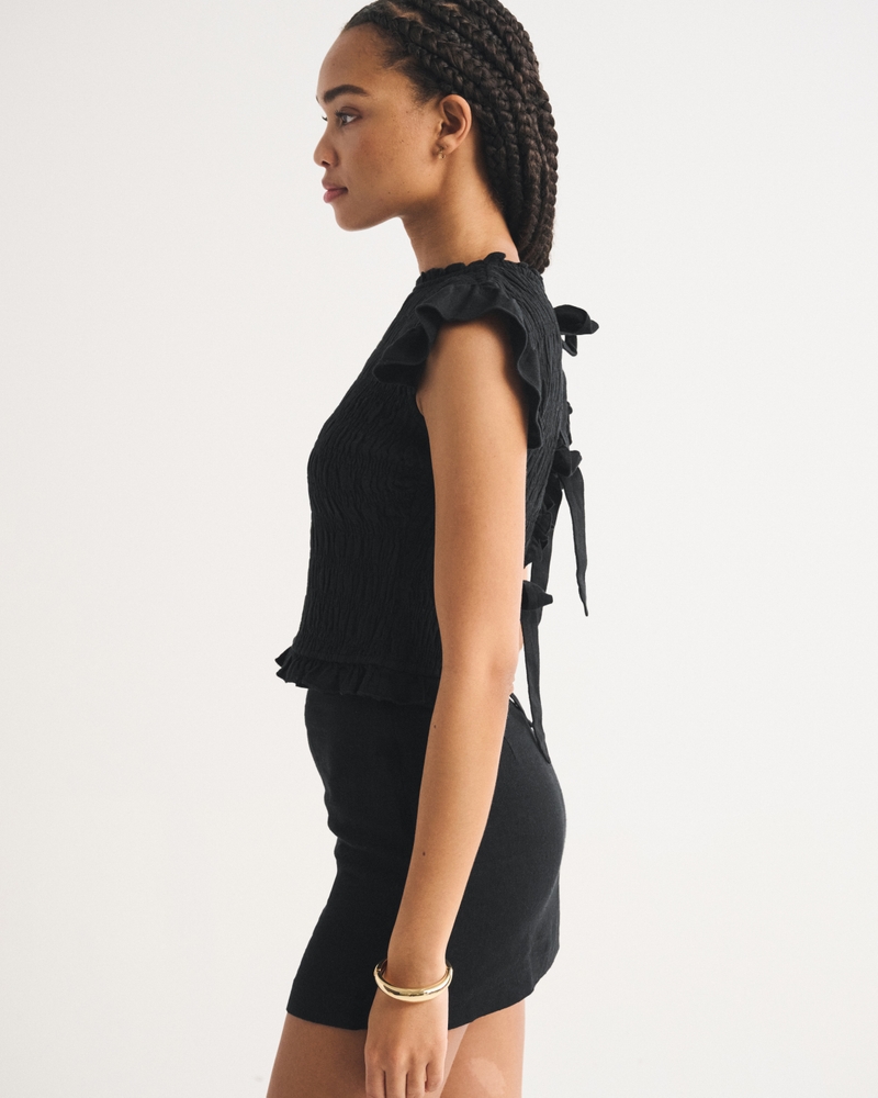 Tie-Back Smocked Linen-Blend Top 상세 이미지 6