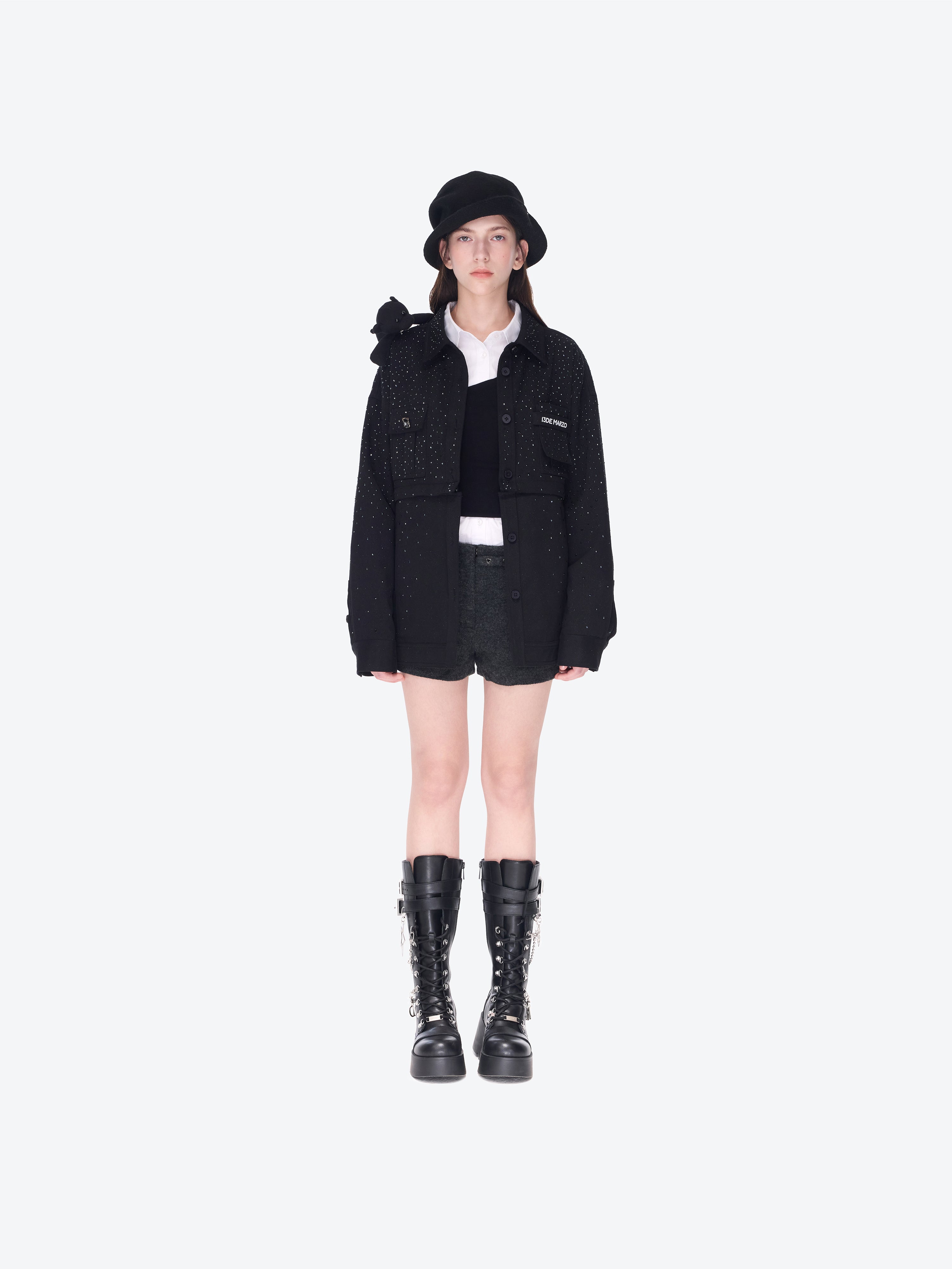 인조 라인스톤 장식 셔츠 재킷 블랙 상세 이미지 2
