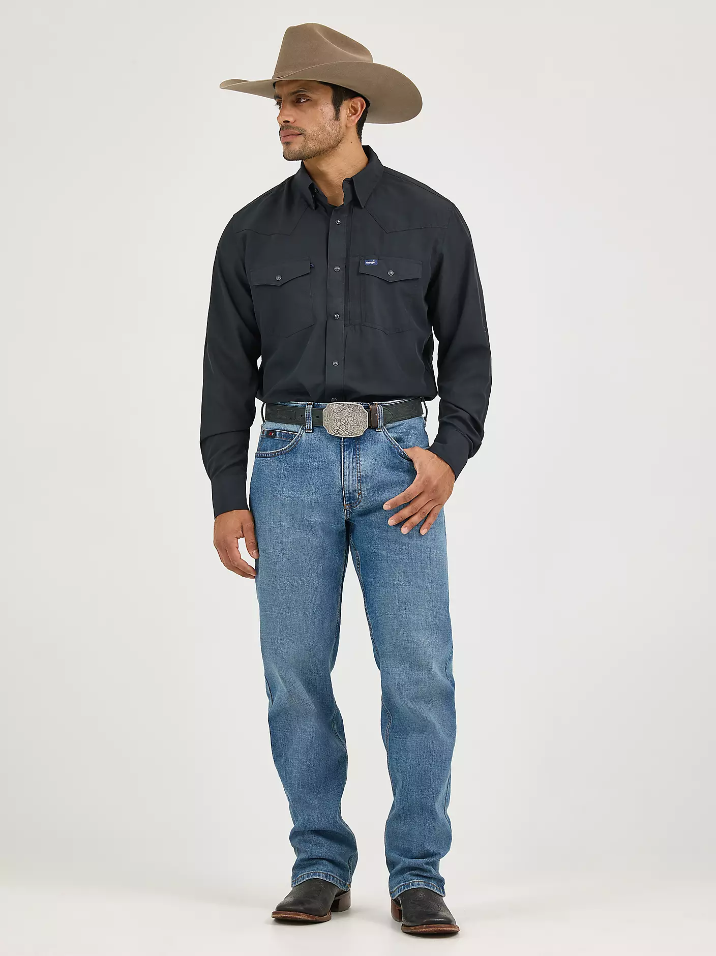 남성 Wrangler® 20X® 01 컴피티션 아드미럴 블루 액티브 플렉스 루즈핏 진