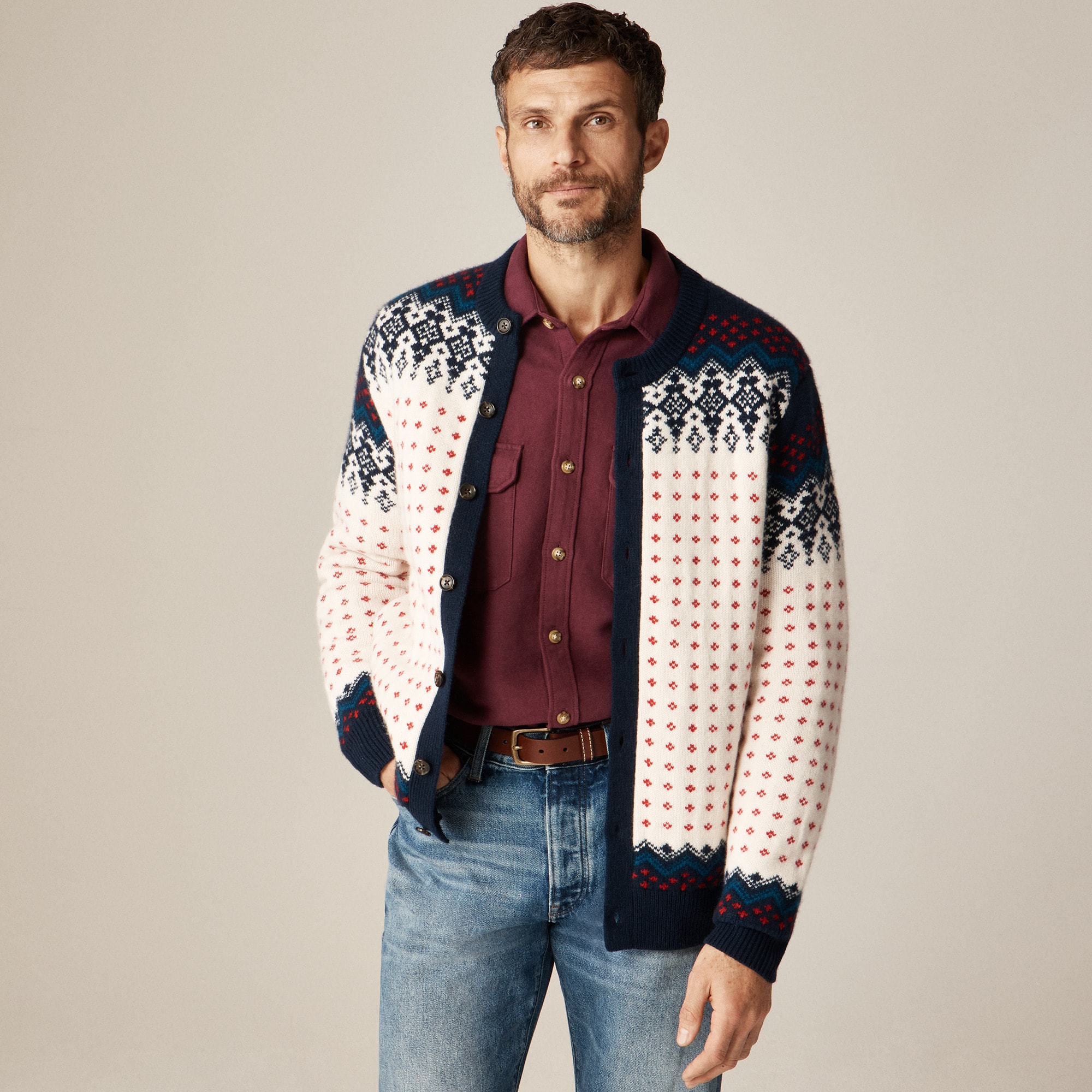 Fair Isle cardigan in lambswool 상세 이미지 2