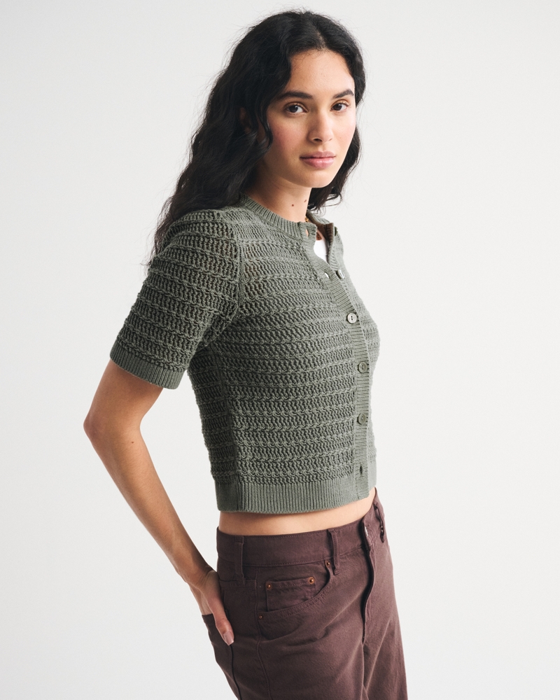 Textural Short-Sleeve Crew Cardigan 상세 이미지 4