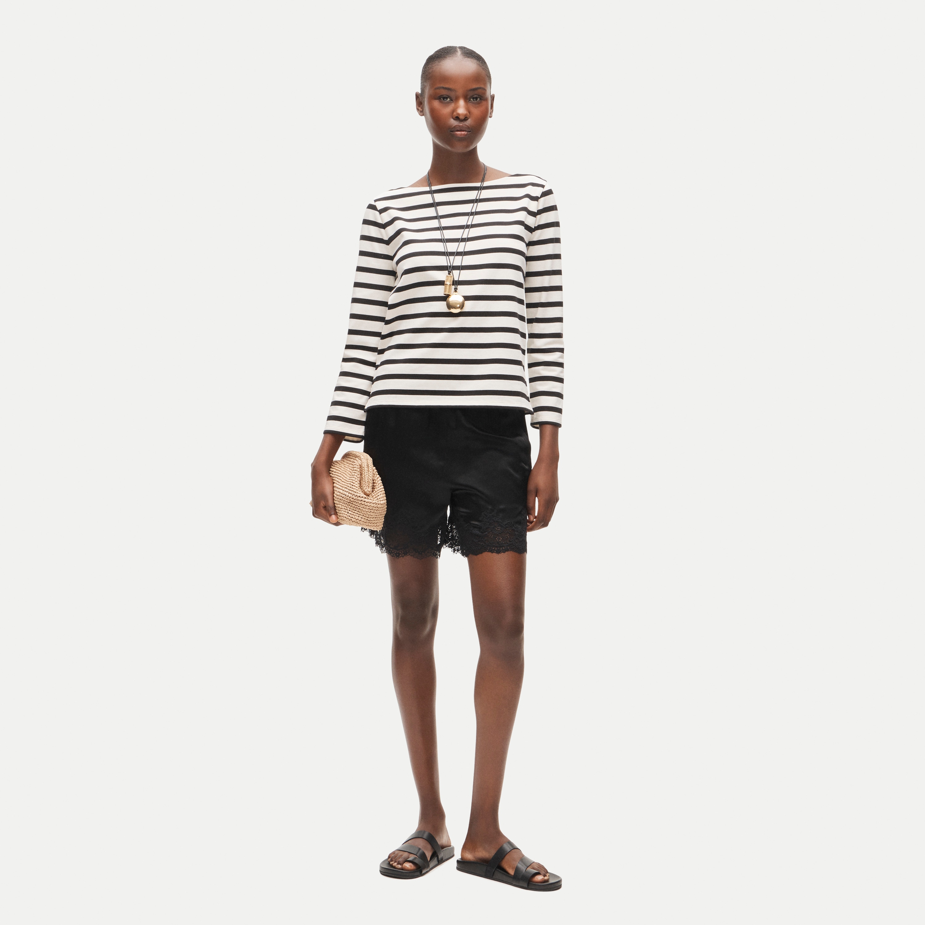 Boatneck T-shirt in striped heavyweight cotton 상세 이미지 3