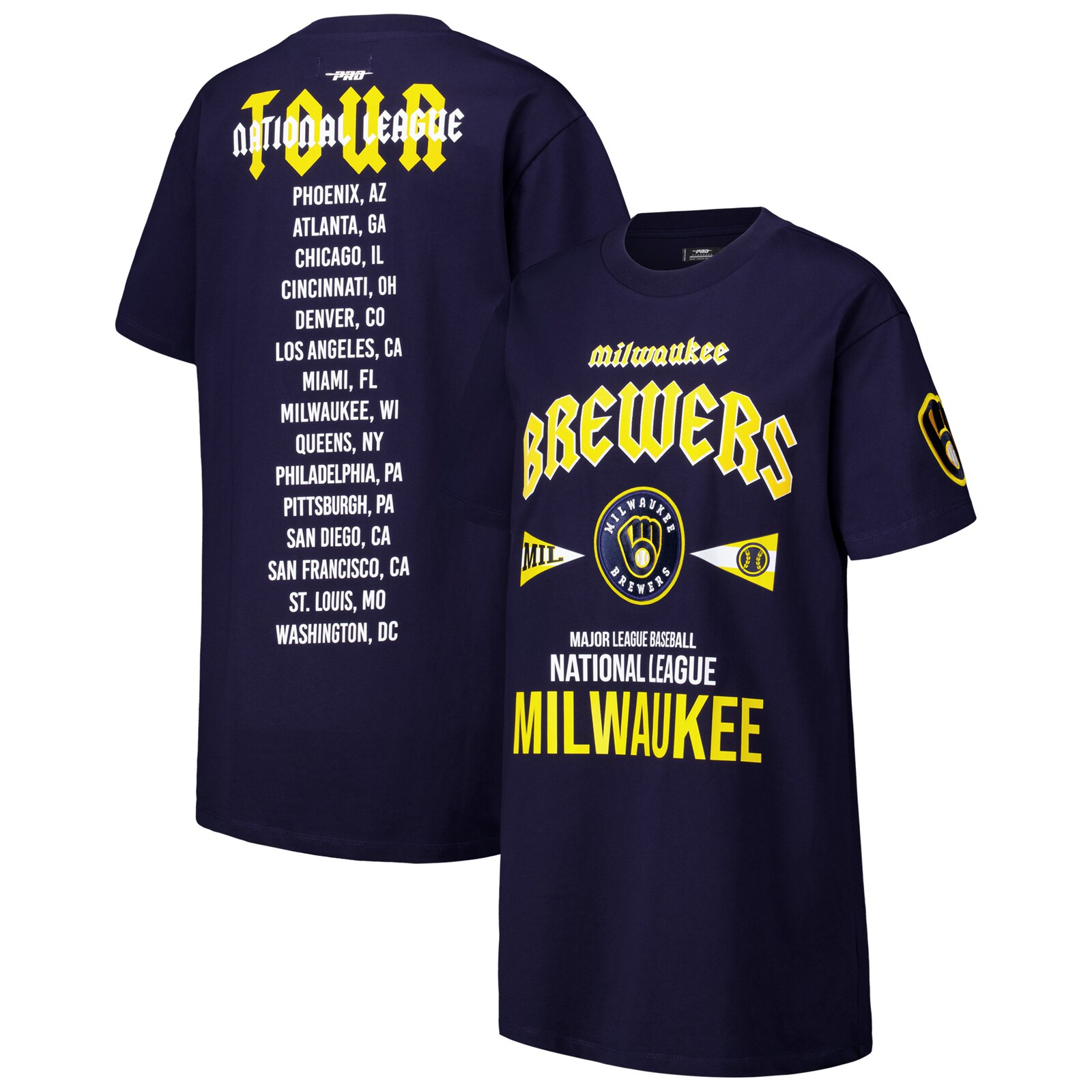 여성용 Milwaukee Brewers 네이비 오버사이즈 City Tour 티셔츠 드레스 상세 이미지 2