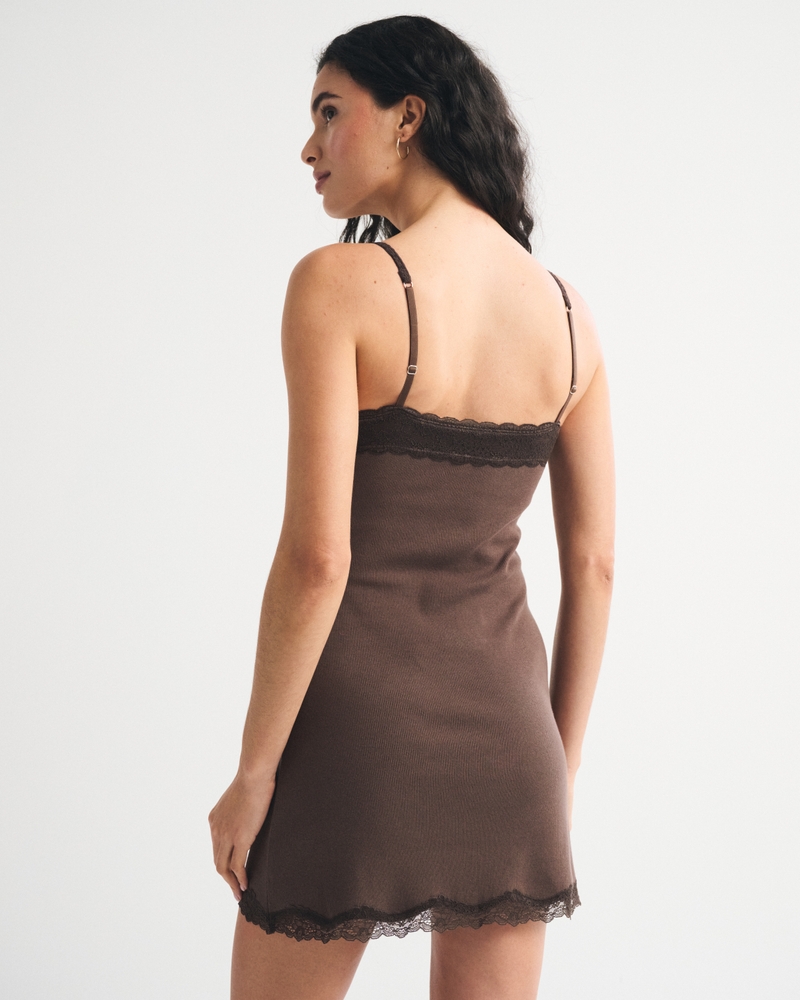 Bra-Free Ribbed Lace Trim Mini Dress 상세 이미지 5
