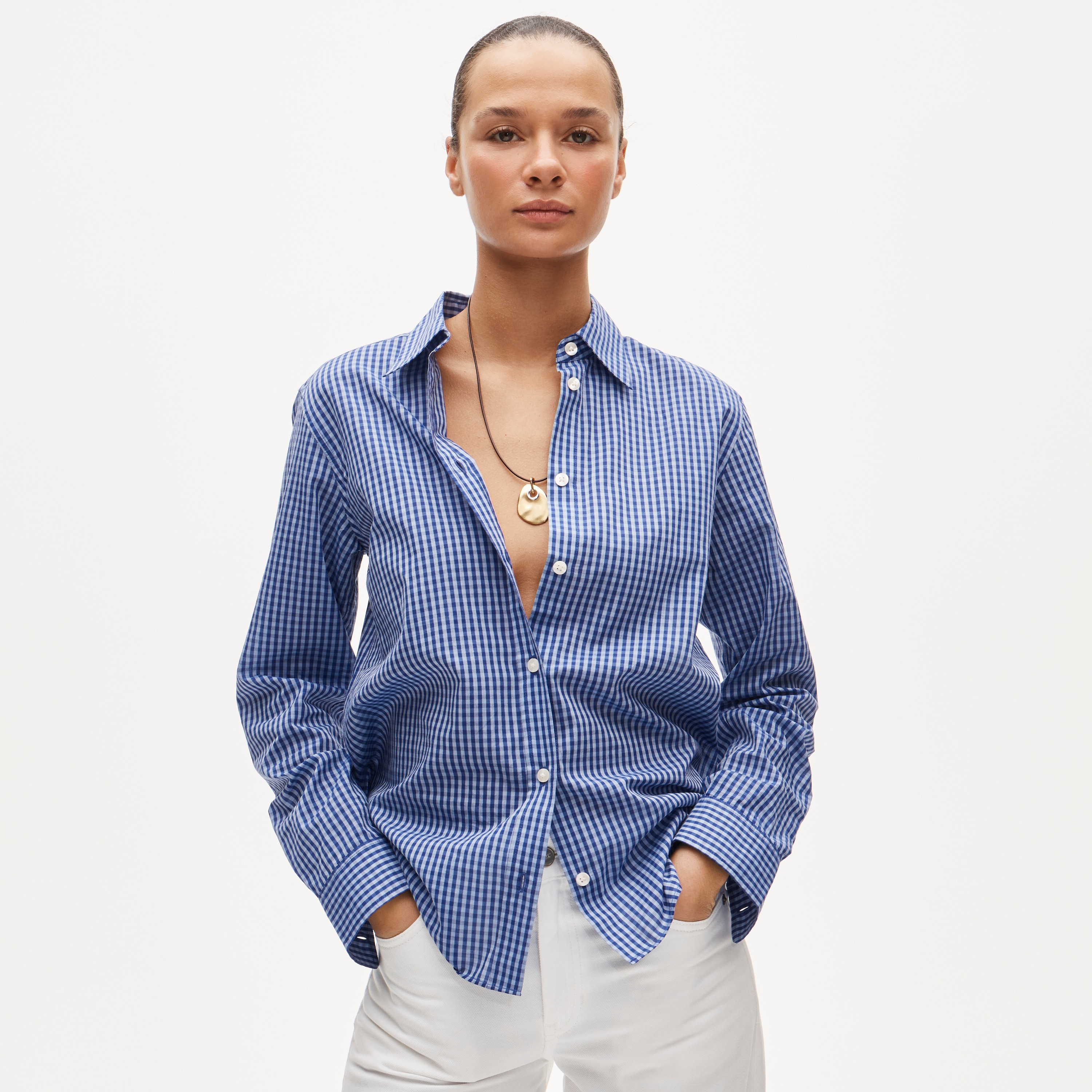 Jules classic-fit shirt in gingham sateen 상세 이미지 2
