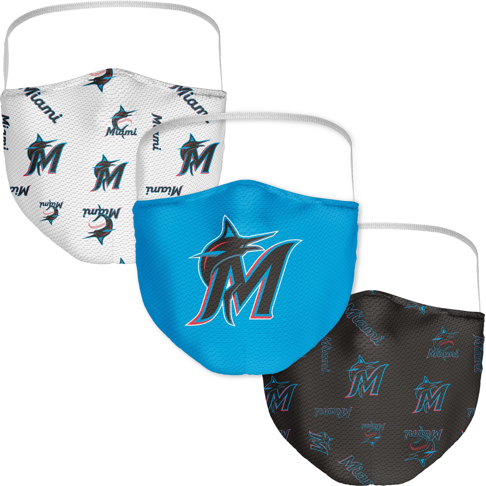 성인용 Miami Marlins 로고 패턴 페이스 커버링 3팩 상세 이미지 2
