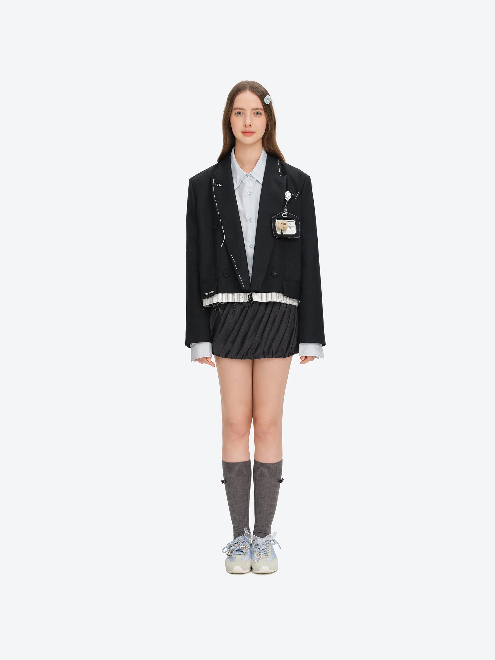 점프 와이어 & 배지 크롭 블레이저 상세 이미지 2
