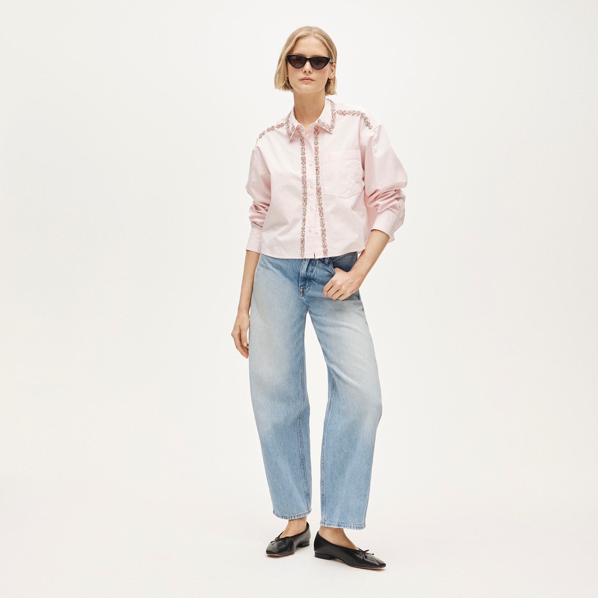 Étienne cropped button-up shirt in embellished cotton poplin 상세 이미지 3