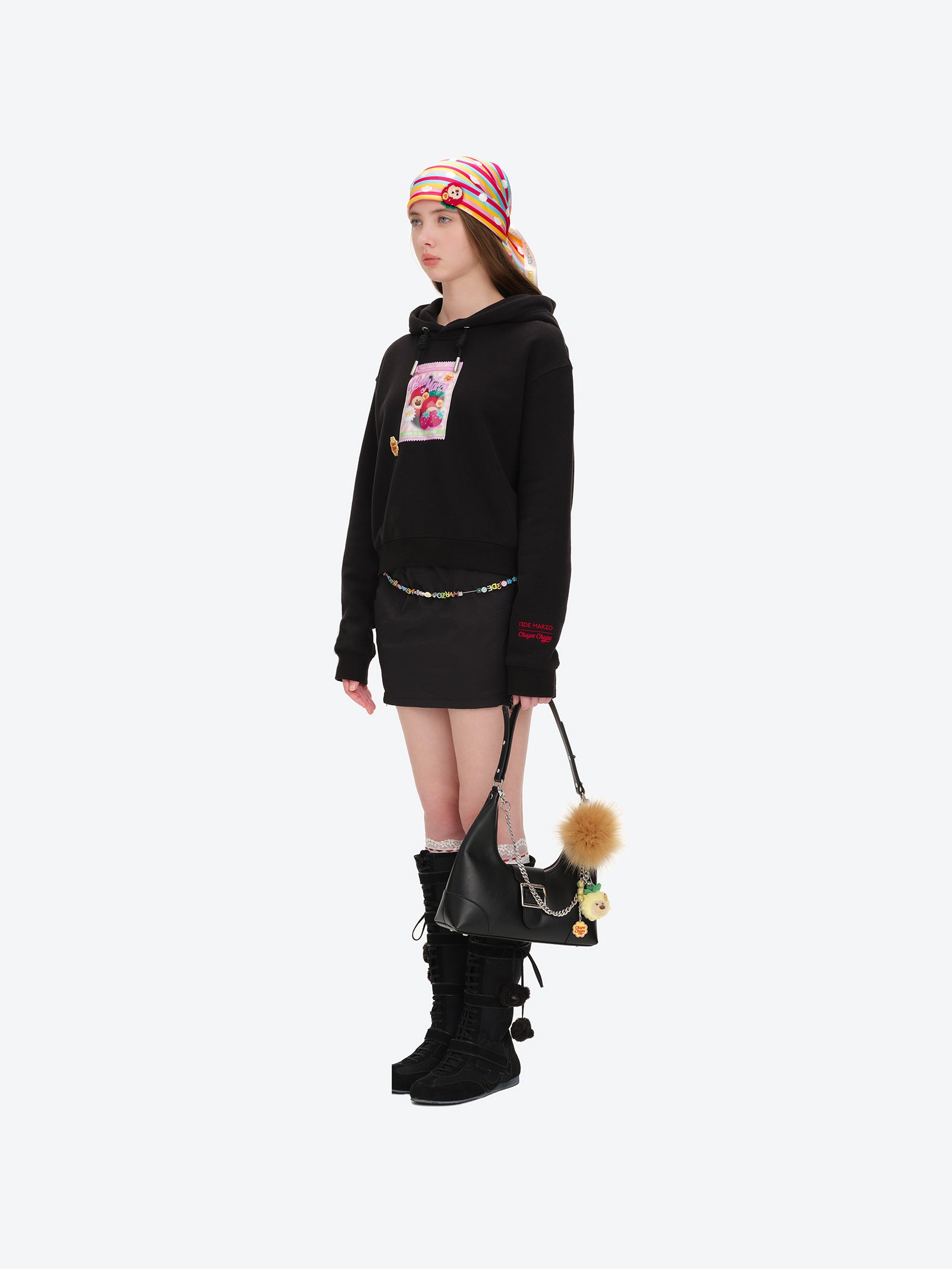 롤리팝 크롭 후드티 블랙 상세 이미지 3