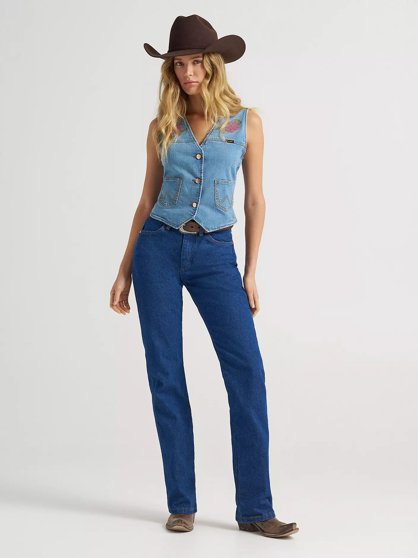 여성용 Wrangler® 카우보이 컷® 프리워시드 인디고 스림핏 데님 팬츠 상세 이미지 2