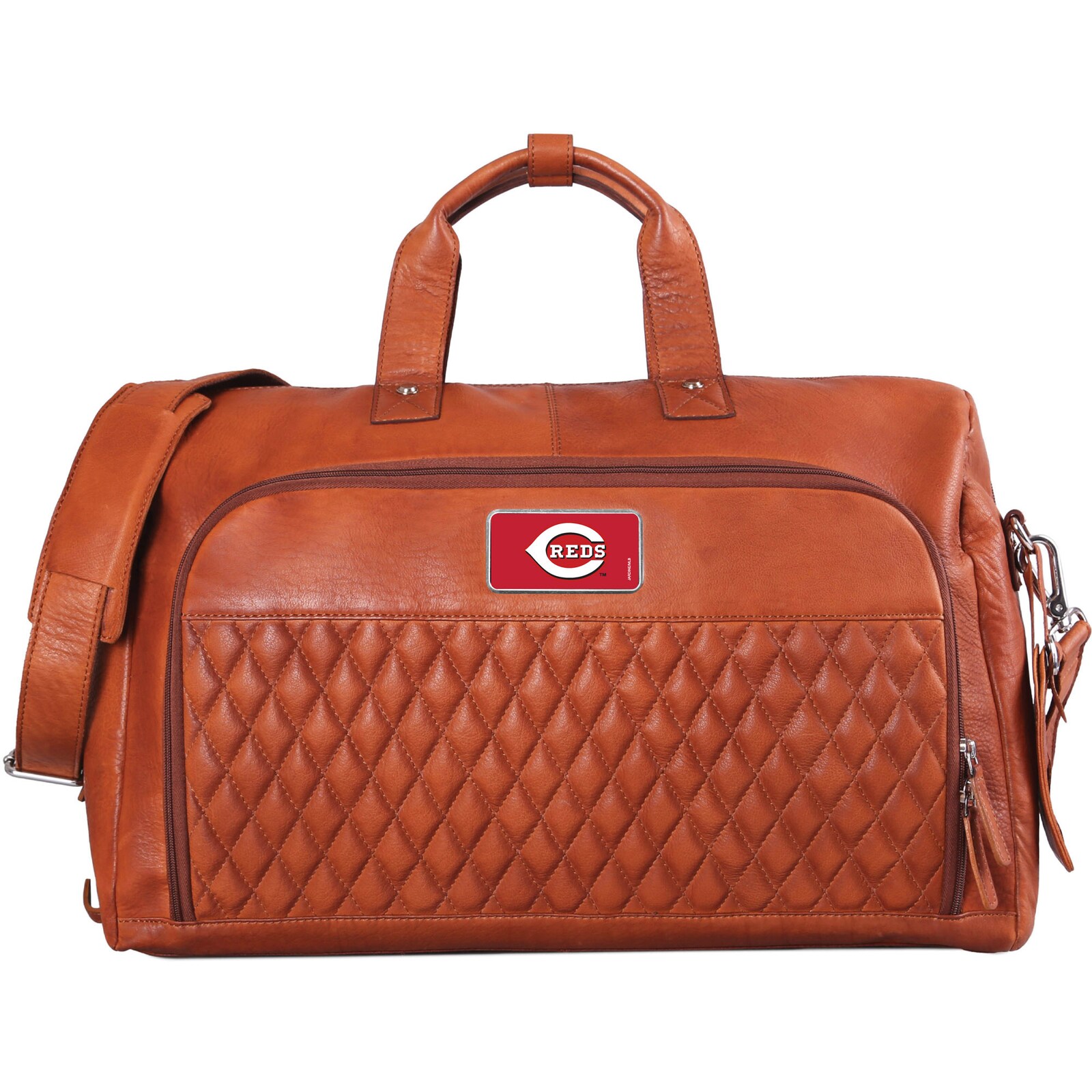Cincinnati Reds 탄 컬러 로고 플레이트 Bell Canyon Zurich 가죽 더플백
