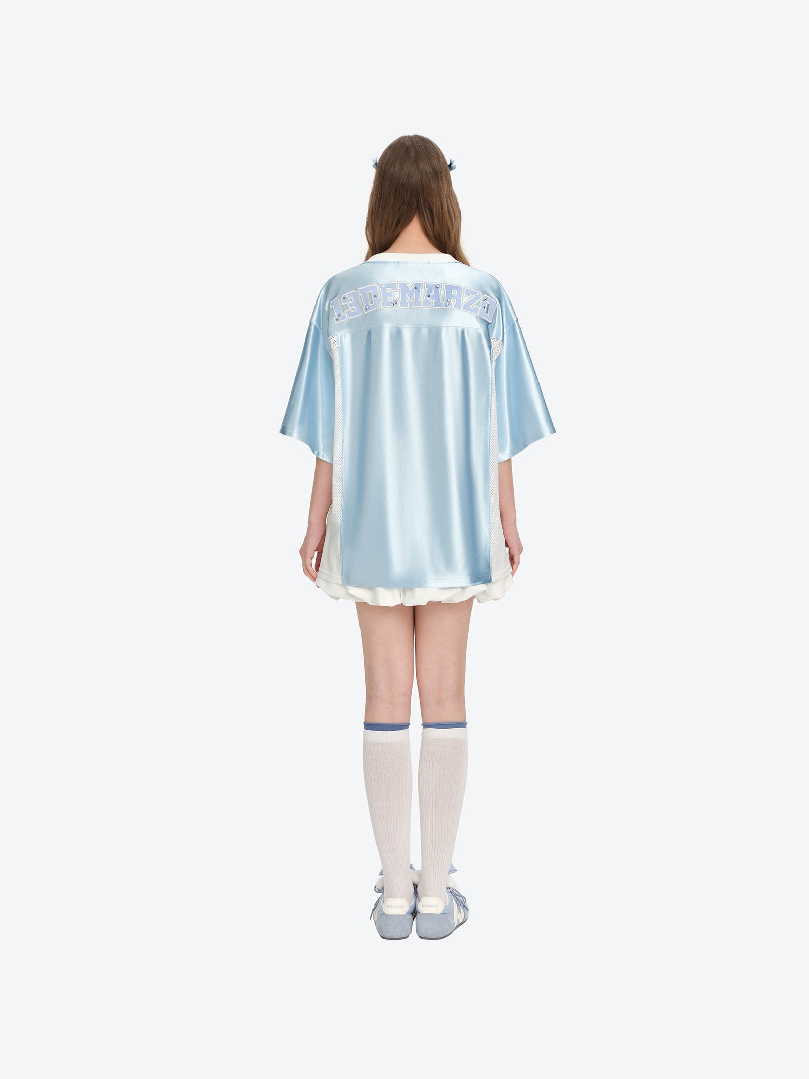베어 치어리더 새틴 져지 티셔츠 블루 상세 이미지 4