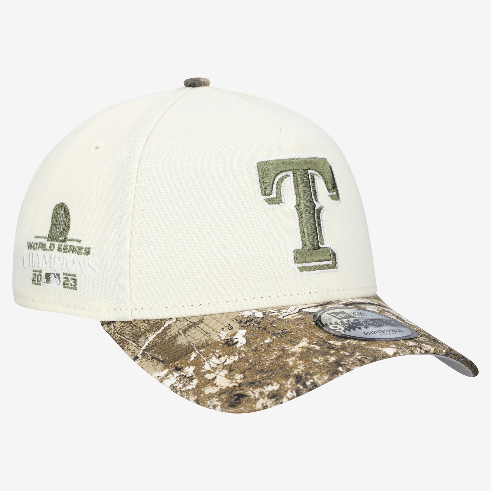 남성용 Texas Rangers New Era 크림/리얼트리 카모 9FORTY A-Frame 조절식 모자 상세 이미지 2