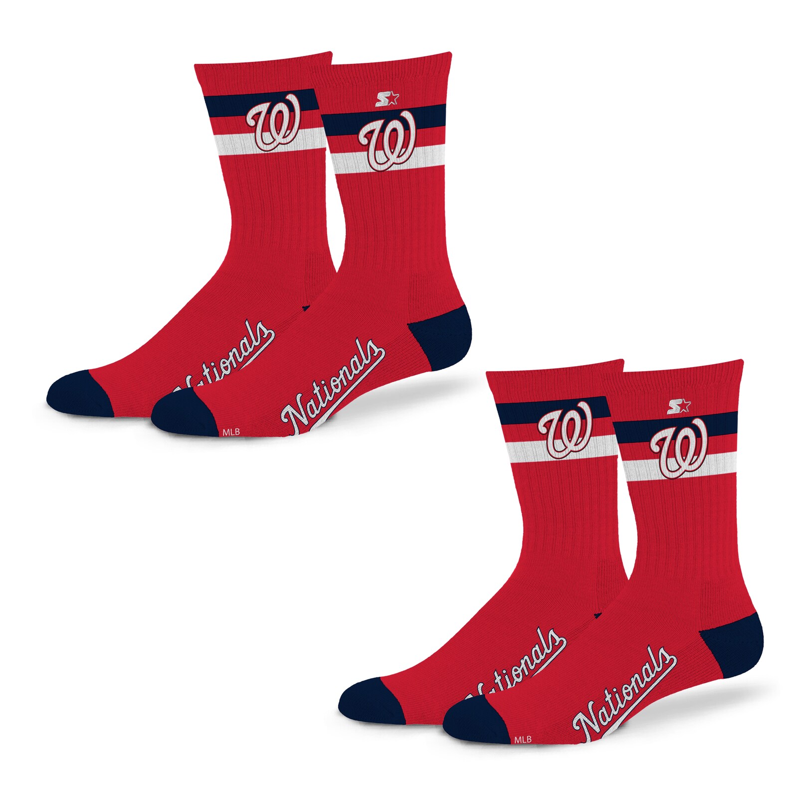 남녀공용 Washington Nationals Starter 팀 컬러 2줄무늬 2팩 크루 양말 세트