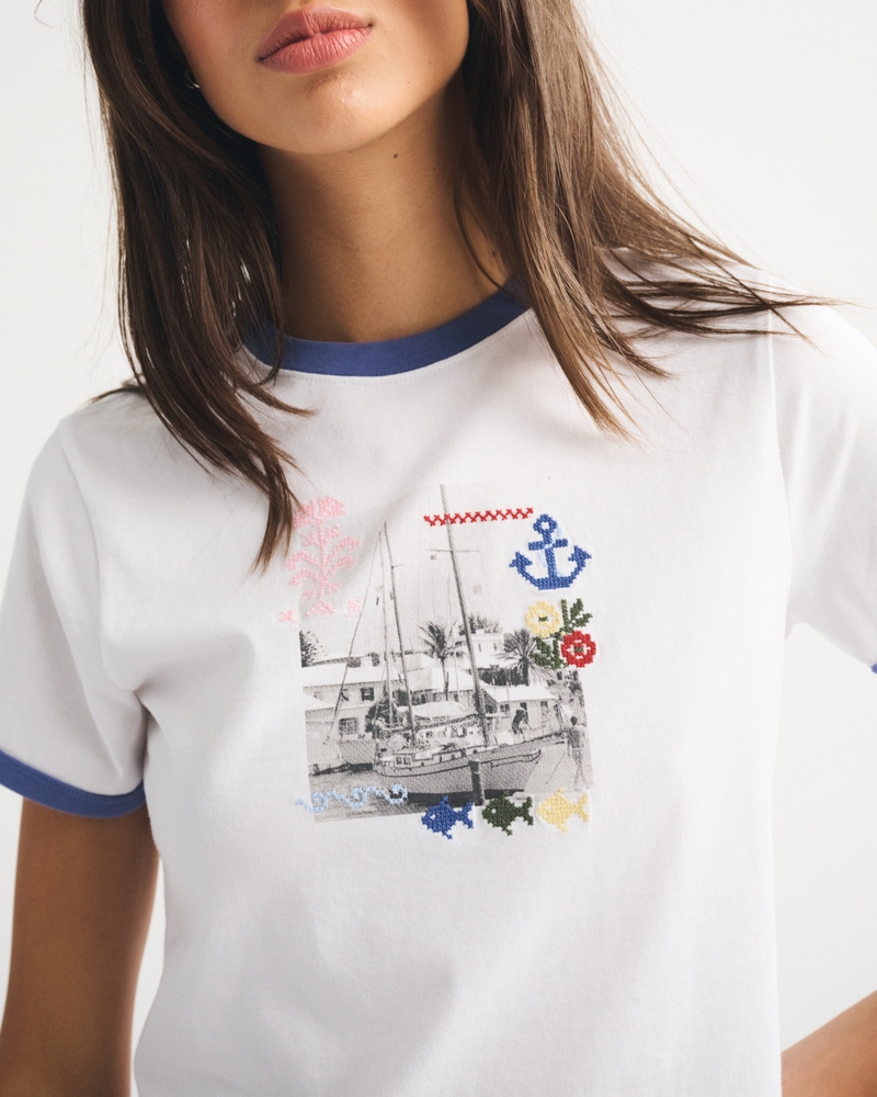 100% Cotton Nautical Graphic Skimming Short-Sleeve Tee 상세 이미지 3