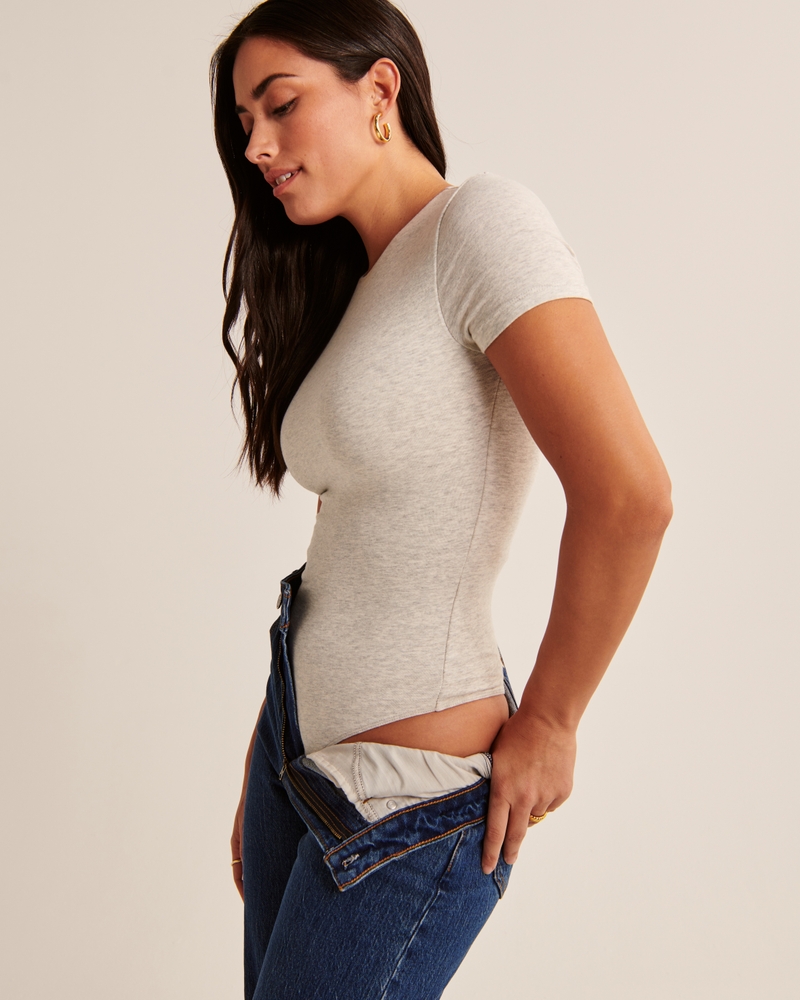 Short-Sleeve Cotton-Blend Seamless Fabric Crew Bodysuit 상세 이미지 2